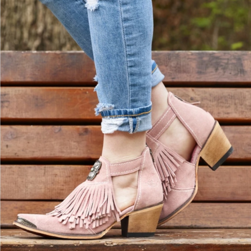 Junk Gypsy Pink Fringe Ankle Boots